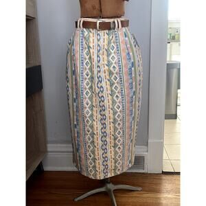 Vivaldi Size 10 Vintage Aztec Print Skirt Cotton Midi Denim Festival Boho 90's